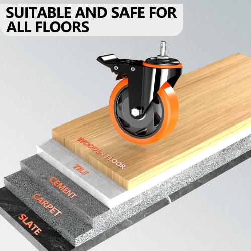 4 inch Stem Caster Wheels 2000lbs, Threaded Stem Casters Set of 4 Heavy Duty,3/8-16 x 1(Stem Diameter 3/8, Length 1), Safety Dual Locking Caster, Industrial Castor Wheels for Cart,Furniture