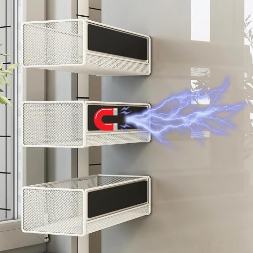 Magnetic Basket Organizer Holder for Fridge Magnetic Storage Bin Box Containers for Refrigerator Whiteboard Classroom (Large, White)