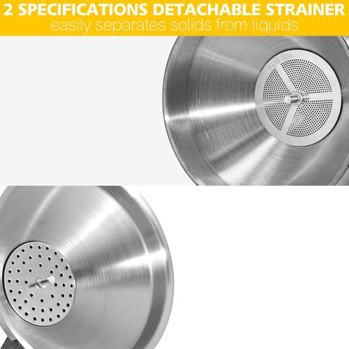 Anaeat Stainless Steel Kitchen Funnel, Multi-Use Premium Metal Food Grade Cooking Funnels with 2 Removable Strainer Filter for Transferring Liquid or Dry ingredients, Oils & 1 Pc Cleaning Brush (5.0)