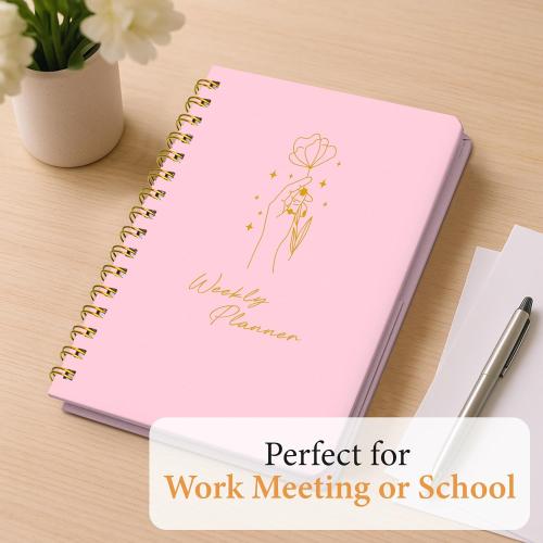 Undated Weekly Planner – Minimalist Daily Planner Notebook for Work, Home & Daily Writing | Simple Matte Planner for Goals, Appointments, Notes & Productivity, Elegant Cardstock Pages, Pink