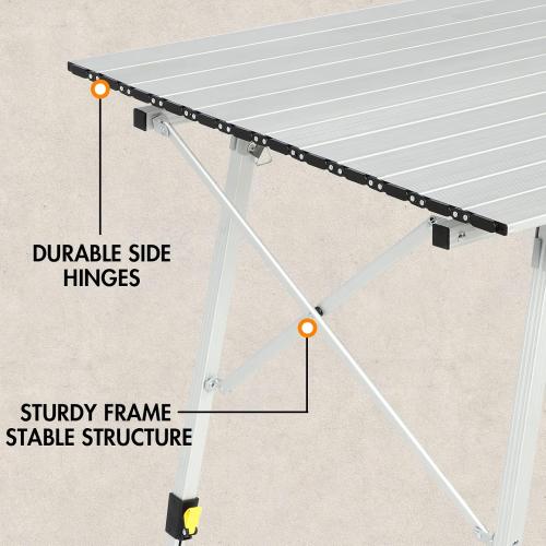 Portal Camping Table Portable Foldable with Adjustable Legs, Aluminum Folding Table Roll Up Table with Carrying Bag for Outdoor, Beach, Picnic, Backyards, BBQ and Party, Silver, Big