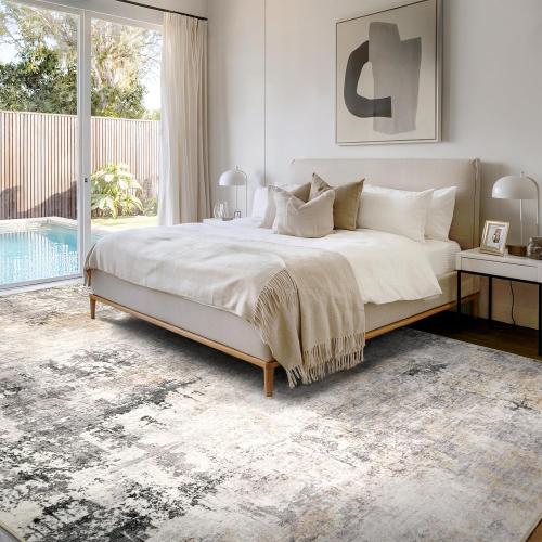 Area Rug Living Room Rugs - 8x10 Modern Abstract Soft Indoor Neutral Washable Rug Stain Resistant Non-Slip Low Pile Carpet for Bedroom Dining Room Home Office - Charcoal Grey