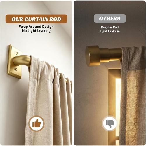 ZYRW Gold Curtain Rod, Room Darkening Rods for Windows 28 to 48 Inches(2.3-4Ft), Wrap Around Curtain Rods, Heavy Duty Blackout Drapery, Modern Decorative Window Treatment Rod, Gold