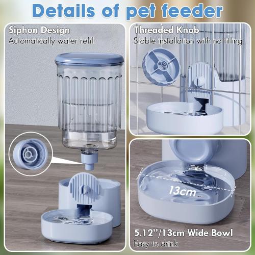 Hanging Small Pet Feeder and Water Dispenser, 1L Auto Cat Food Bowl and 0.8L Water Bottle Dispenser, Auto Gravity Pet Feeder and Waterer Set for Puppy, Kitten, Rabbit and Small Pets (Blue)