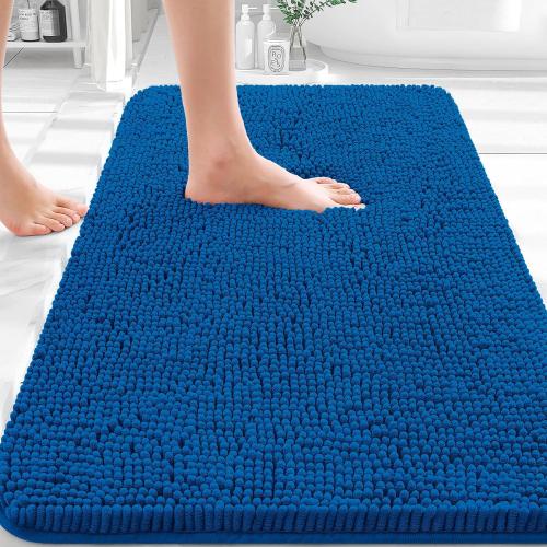 OLANLY Bathroom Rugs 30x20, Extra Soft Absorbent Chenille Bath Rugs, Rubber Backing Quick Dry, Machine Washable Bath Mats for Bathroom Floor, Tub and Shower, Home Decor Accessories, Deep Navy Blue