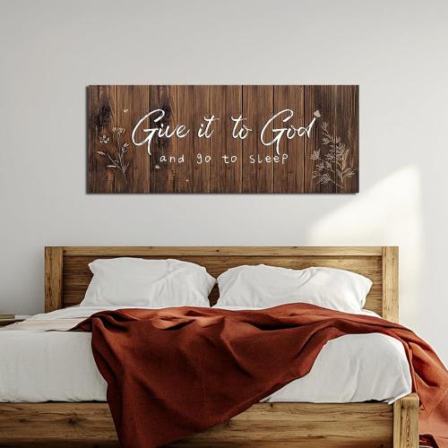 Vefacaiyo Give It to God and Go to Sleep Canvas Wall Art Christian Inspirational Quotes Poster Painting Artwork for Home Living Room Bedroom Wall Decor Framed Ready to Hang 40x16 Inch