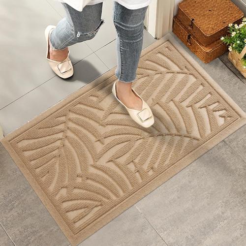Front Door Mat, Absorbent Resist Dirt Welcome Door Mat Indoor Outdoor, Waterproof Doormat, Sturdy Non Slip Backing, Fade Resistant, Low Profile Entry Mat for Entryway, Beige