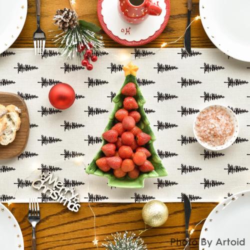 Artoid Mode Beige Xmas Tree Christmas Table Runner, Seasonal Winter Kitchen Dining Table Decoration for Home Party Decor 13x90 Inch