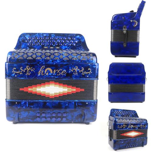 Horse 34 Key Accordion, FBE 12 Bass 3 Row, Made of Celluloid Louder & Clearer Timbre than Plastic,Accordions Instrument for Adults,W/Luxury Backpack,Straps,34 Buttons Acordeón Acordeones Para Adultos
