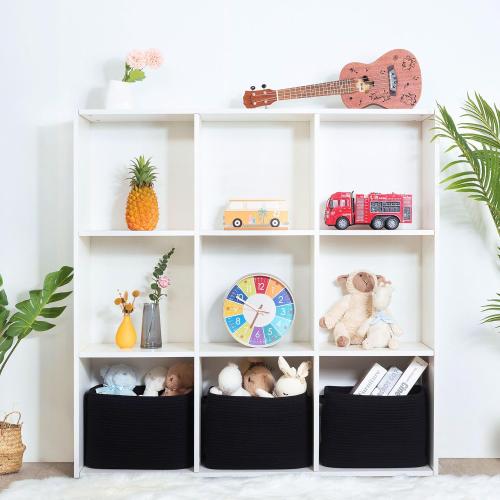 MINTWOOD Design 3-Pack Storage Baskets for Shelves, Decorative Baskets for Organizing, Woven Baskets for Storage, Book Basket Cube Bin Box, Pantry Closet, Shoe Organizer, Black / Black