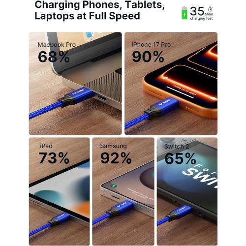 JSAUX 100W USB C to USB C Cable [2-Pack 10FT], Type C Fast Charging Cord for iPhone Air/iPhone 17/iPhone 17 Pro/iPhone 17 Pro Max, iPhone 16/15 Series, Galaxy S/Note Series, MacBook, iPad - Blue