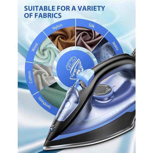 Sundu Steam Iron for Clothes with Rapid Heating Ceramic Coated Soleplate, 1500W with Precise Thermostat Dial, Self-Cleaning, Auto-Off, 15.21oz Water Tank for Home Clothes Ironing Use, Blue