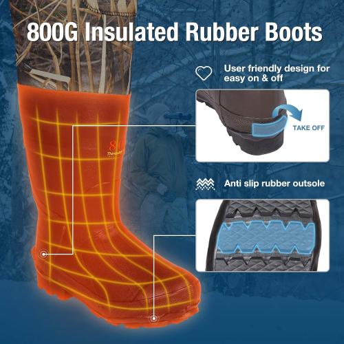 HISEA Chest Waders for Men, Hunting Wader with 800G Insulated Boots, 4.5mm Neoprene Waterproof Mens Camo Bootfoot Waders