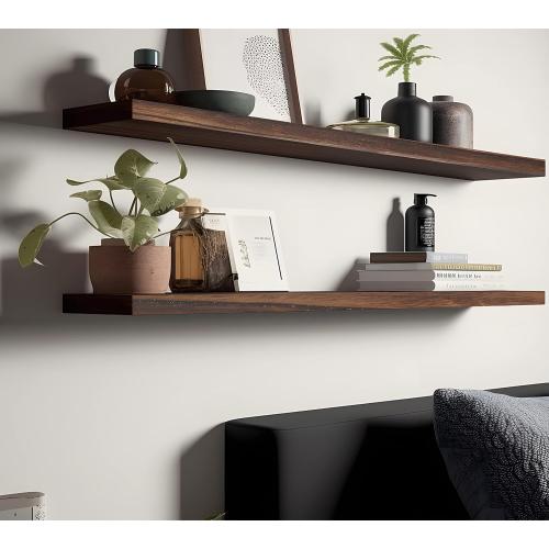 36 Inch Floating Shelves for Wall, Wood Wall Shelves for Bedroom, Brown Set of 4