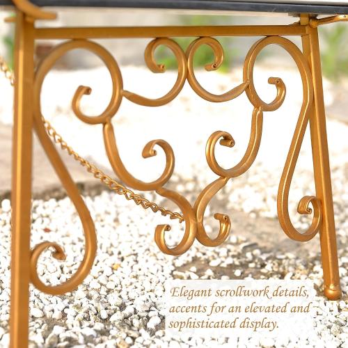 18.25L x 25.5W x 55H Metal Scroll Extra Large Free Standing Adjustable Display Stand Easel with Chain Support, Heavy Duty Easel for Sign, Wedding, Picture Frame, Mirror, Gold (No Assembly Required)