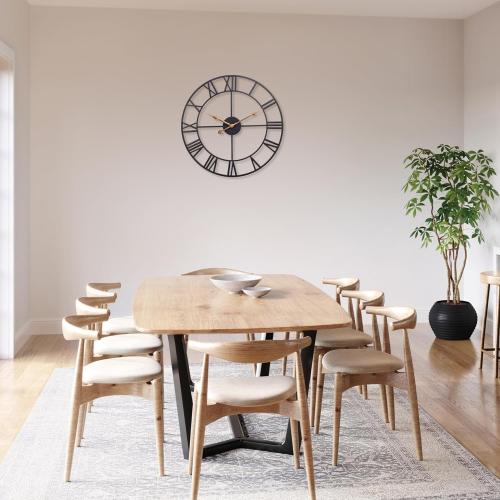 Large Outdoor Clock, Vintage & Antique European Industrial Decorative Metal Roman Outdoor Clock, Silent Battery Operated Skeleton Iron Wall Clock Garden/Patio/Pool/Fence-18 Inch, Golden Hand