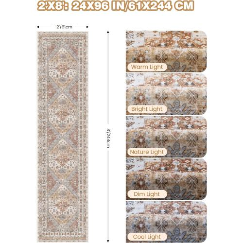 Runner Rug 2x8 Runners for Hallways Non Slip Washable, Vintage Hallway Runner Rugs for Living Room, Low Pile Soft Hallway Rug for Kitchen Bedroom Laundry Room Rug(Orange,2'x8')