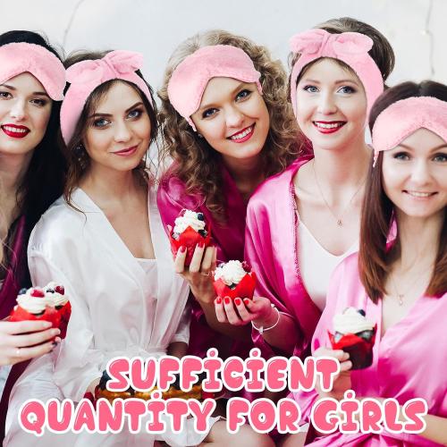 Jexine 24 Pcs Galentines Spa Headband Plush Sleep Eye Mask Bulk Bow Hair Band Makeup Headband for Sleepover Party Supplies Sleeping Stuff Accessories Valentine Galentine Gift(Pink)