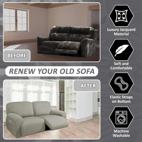 ULTICOR Extra Wide 75 - 100, Reclining 2 Seater Sofa, Extra Wide Reclining Love Seat Slipcover, 6-Piece Yarn Fabric, Reclining Sofa Covers, Thick, Soft, Washable (Ivory)