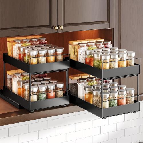 Pull Out Spice Rack Organizer for Large Upper Cabinet, Easy to Install, Drill-Free, Cabinet Requires- Clearance Height > 12 inch, Width>9 inch, Depth> 11 inch - (1 Pack), Dimensions 8.2Wx10.2Dx6.9H