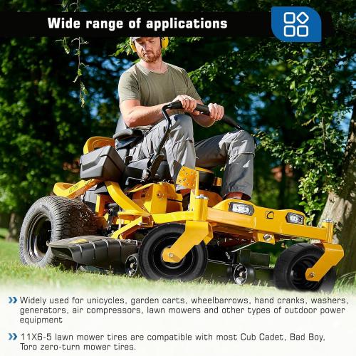 BLACK 11x6.00-5 Flat Free Tire,2 Pack 11x6.00-5 Tires for Zero Turn Mower With 3/4 & 5/8 or 1/2” Bearing,6-8 Centered Hub,11x6-5 Lawn Mower Tires Flat Free,Load 400lbs