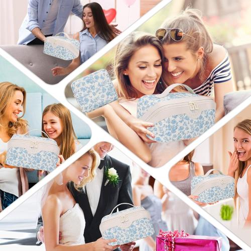 Travel Makeup Bag Organizer Cosmetic Bag, 2Pcs Floral Make up Bag Portable Pouch Open Flat Pouch Clear Divider and Handle