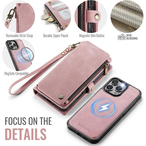 Defencase for iPhone 16 Pro Max Case Wallet Compatible with Magsafe, Pink