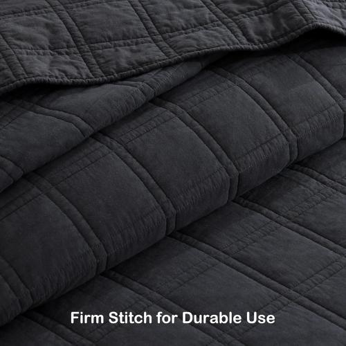 HORIMOTE HOME 100% Cotton Quilt Set King Size, Charcoal Pre-Washed Bedspreads Coverlet Set in Geometric Pattern, Cozy Lightweight Stitching Decorative Bedding Cover with 2 Shams for All Season