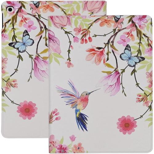 Rotating Case for iPad mini 5 2019/Mini 4 2015 (5th/4th 7.9 inch), Folding Smart Case Stand Shockproof TPU Cover with Pencil Holder Auto Sleep/Wake for Women Girl, Flower Hummingbird