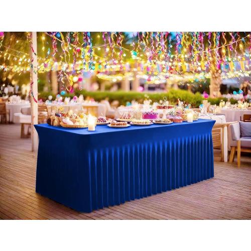 fani 2 Packs Royal Blue Stretch Table Skirts for 6 Foot Table | Spandex, Washable, Rectangle Tablecloths with Skirt, Wrinkle Resistant Fitted Tablecover, Wedding, Party, Banquet