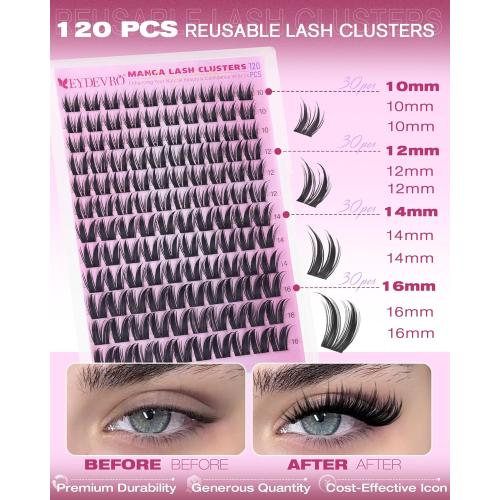 EYDEVRO Bunny Lash Clusters Manga Eyelash Clusters Wet Look Fairy Wispy Cluster Eyelash Extensions Anime Cluster Lashes 120 Pcs 10-16mm C Curl DIY Lash Extensions