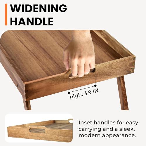 Extra Large Folding Bed Tray Table, 22’’ x 14’’ Acacia Wood Breakfast Tray, Food Serving Tray with Legs for Eating in Bed