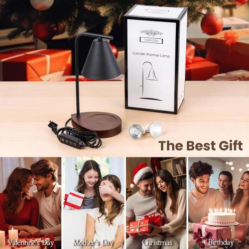Marycele Candle Warmer Lamp with Timer Black, Birthday Gifts for Women Men, House Warming Gifts New Home Decor Aesthetic Black Walnut, Electric Dimmable Wax Melt Warmer for Jar Candles