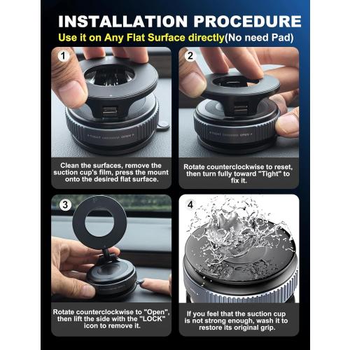 Upgraded 360° Nano Gel Vacuum Magnetic Phone Holder, 108 LBS Heavy Duty Suction Cup Phone Mount for Car Dashboard & Windshield, 3000gf MagSafe Compatible with iPhone 17/16 Pro Max