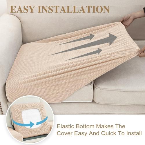 Couch Cushion Covers for Sectional Sofa L Shape Washable Separate Seat Chaise Couch Cover Stretch Sofa Slipcovers with 2 Pcs Pillowcases(2 Seater   1 Chaise, Natural)