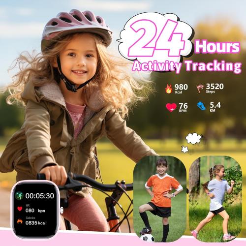 Kids Watch with Fitness Tracker No Phone/APP Needed,19 Sport Mode,1.5 DIY Dial,IP68 Waterproof,Sleep Monitor,Pedometers,Heart Rate,Great Birthday Gift for Boys Girls Teens 6-14 (Pink)