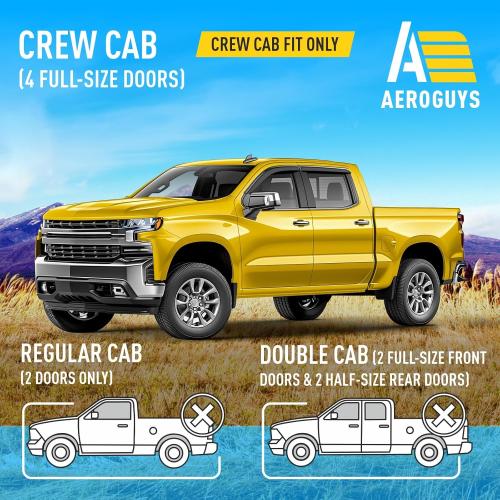 Extra Durable Window Deflectors Tape-On Window Visors Rain Guards Fit for Chevrolet (Chevy) Silverado 1500 2019-2026 Crew Cab, Sun Visors, Wind Vent for Shades, Exterior Car Accessories - 4pcs. AG0798