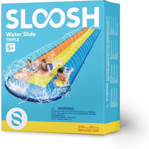 Sloosh Triple Water Slide with 3 BodyBoards, 18FT Lawn Slip Water Splash Slide Summer Toy Splash Pad with Build in Advanced Sprinkler for Kids Adults Backyard Summer Water Fun