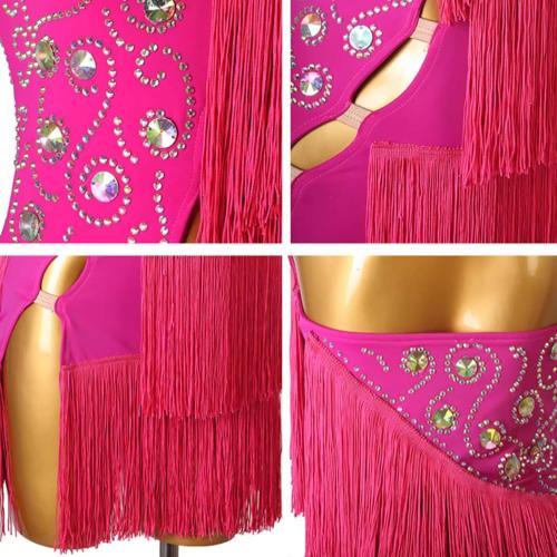 Sleeveless Latin Dance Dresses for Woman Salsa Dance Costumes with Rhinestones Professional Tango Competition Skirt  pink ? small