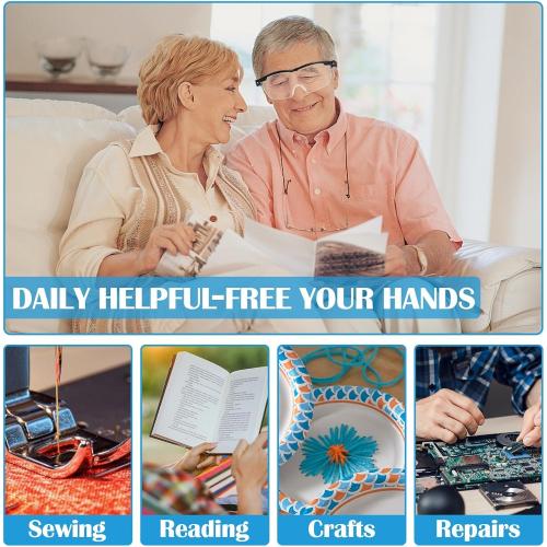 Magnifying Glasses with Light, 200% Magnification, USB Rechargeable LED Lighted Magnifying Glass, Anti Blue Light, Hands Free Head Magnifier Eyeglasses for Close Work, Hobbies, Reading, Craft（Black）