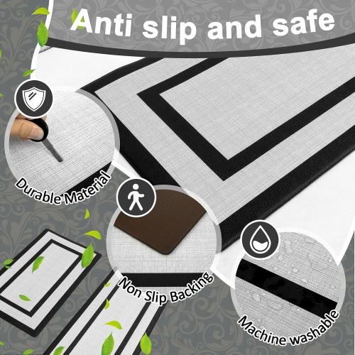2Pcs Kitchen Anti-Fatigue Rugs 2 Size Non-Slip Kitchen Entryway Mat Waterproof Kitchen Mats Easy to Clean Kitchen Rugs for Kitchen Floor Office (Black, S & L)