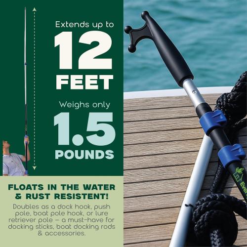 EVERSPROUT Telescoping Boat Hook | Floats, Scratch-Resistant, Sturdy Design | Durable & Lightweight, 3-Stage Anodized Aluminum Pole | Threaded End for Boating Accessories