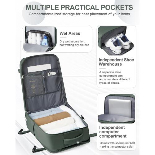 coowoz Large Travel Backpack Carry On for Women Man Waterproof Gym Backpacks Mochila de Viaje Teacher Travel Bag Essentials Personal Item Backpack Rucksack Airplane Accessories Must Haves Olive Green