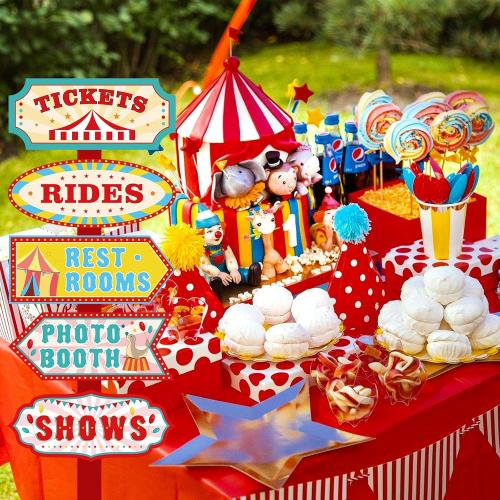 Hooqict 20 Pieces Carnival Decorations Circus Theme Party Directional Signs Carnival Party Signs Welcome to The Circus for Kids Carnival Birthday Party Decorations Supplies