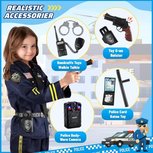 Size S GIFTINBOX 12PCS Police Costume for Kids, Kids Police Officer Costume for Boys Girls with Accessories, Halloween Costumes for Boys and Girls