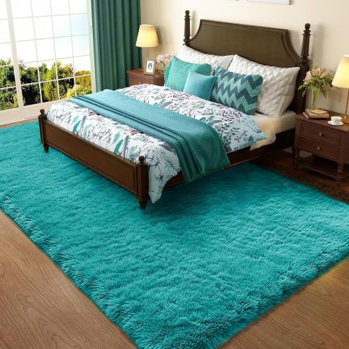 Ophanie Teal Rugs for Bedroom Living Room, Fluffy Fuzzy Furry Carpet, Plush Soft Shaggy Bedside Indoor Floor  Area Rug for Kids Girls Boys Baby Teen Dorm Nursery Home Decor Aesthetic