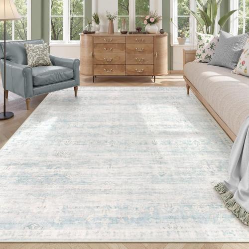 Lahome Blue Rugs for Living Room, 8x10 Distressed Light Blue Area Rugs for Bedroom, Stain Resistant Large Carpets for Dining Room, Soft Non Slip Floor Mat for Kids Room