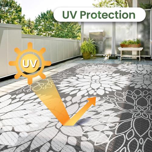 LuxStep Outdoor Rug Waterproof Outdoor Plastic Straw Rug Reversible Patio Rug Mat Outdoor Decor Large Area Mats for RV, Picnic, Backyard, Balcony, Porch, Beach, 8' x 10' Grey