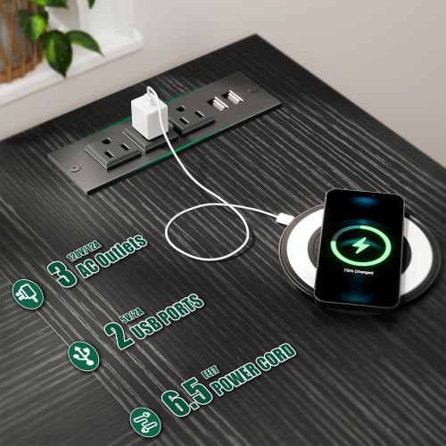 Size 59 inch Color Black  L Shaped Computer Desk with Power Outlets, Home Office Desk with 4 Adjustable Storage Drawers & 2 Monitor Stands, Two Person Gaming Table for Bedroom, Black