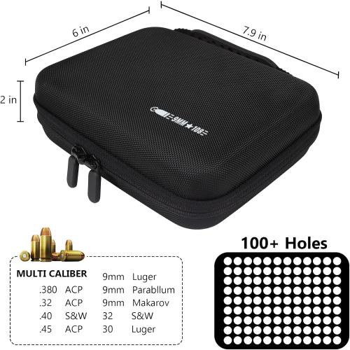 108 Round 9MM Ammo Case, Ammo Storage Box Compatible with 9mm Luger, 9mm Parabllum, 9mm Makarov, .380 ACP, .32 ACP, .45 ACP, 30 Luger, 32 S&W, 40 S&W, Bullets Organize Case for 9mm (Black)